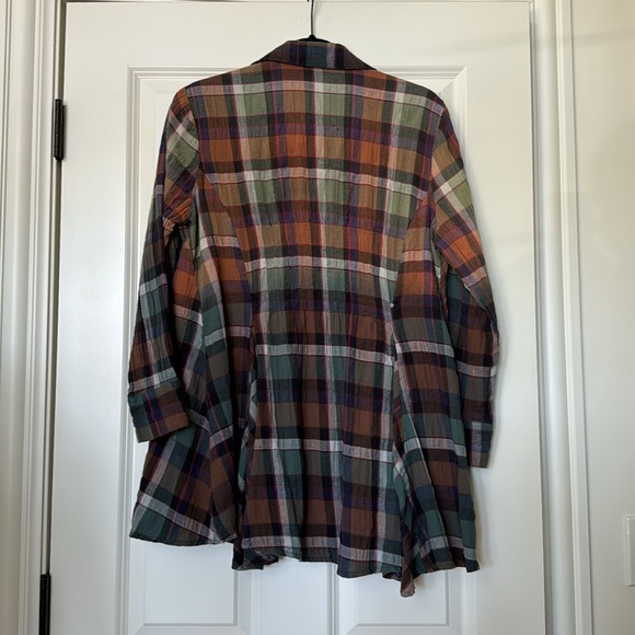 Soft Surroundings Top Women’s Blue Orange Ombre Plaid Flannel Velvet Trim. - Picture 2 of 10